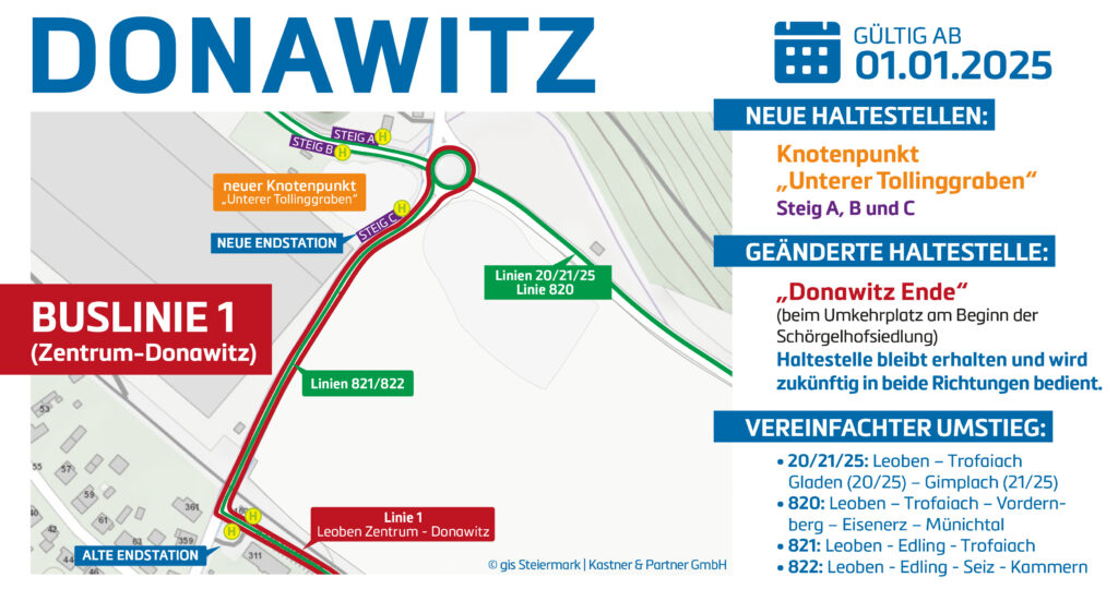 Haltestellen Donawitz Ende / Jänner 2025