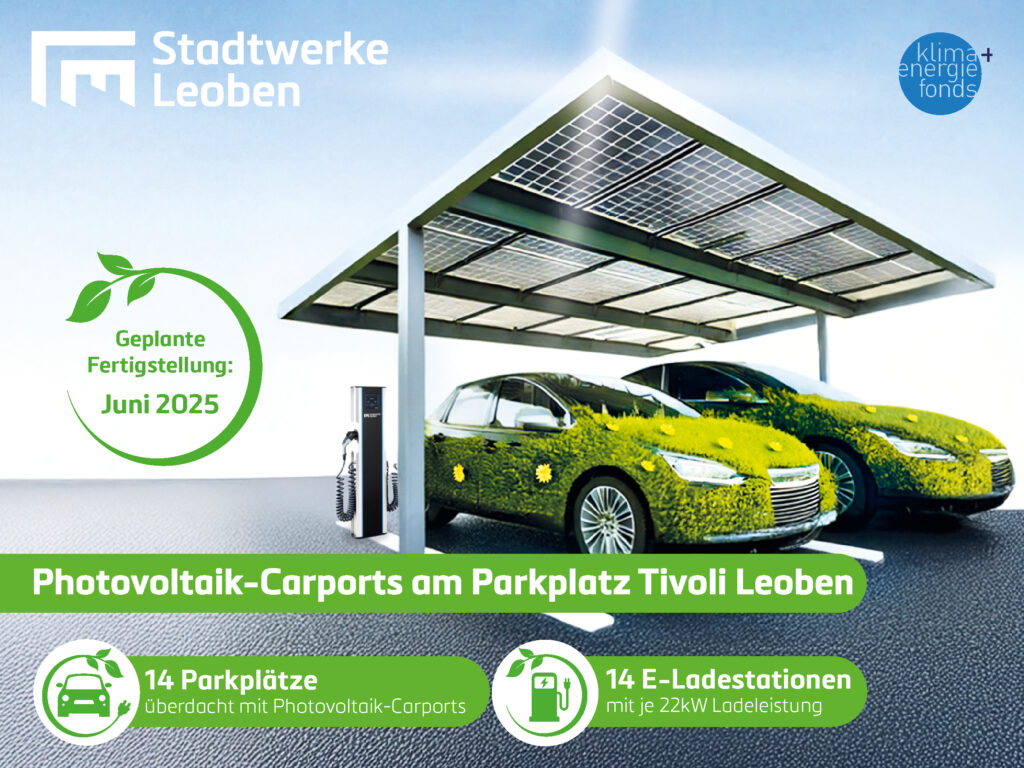 Photovoltaik-Carports am Parkplatz Tivoli Leoben